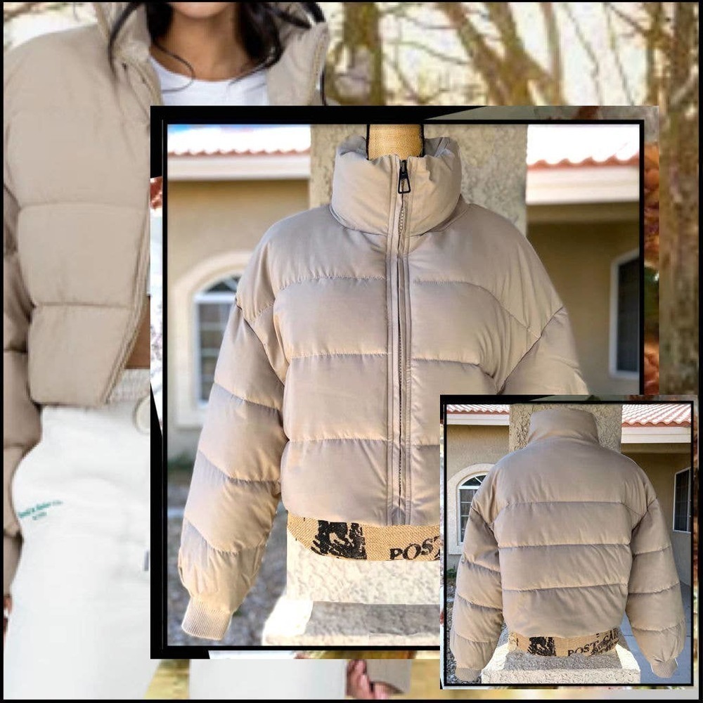 Princess Polly Georgia Puffer Jacket Beige Size 2